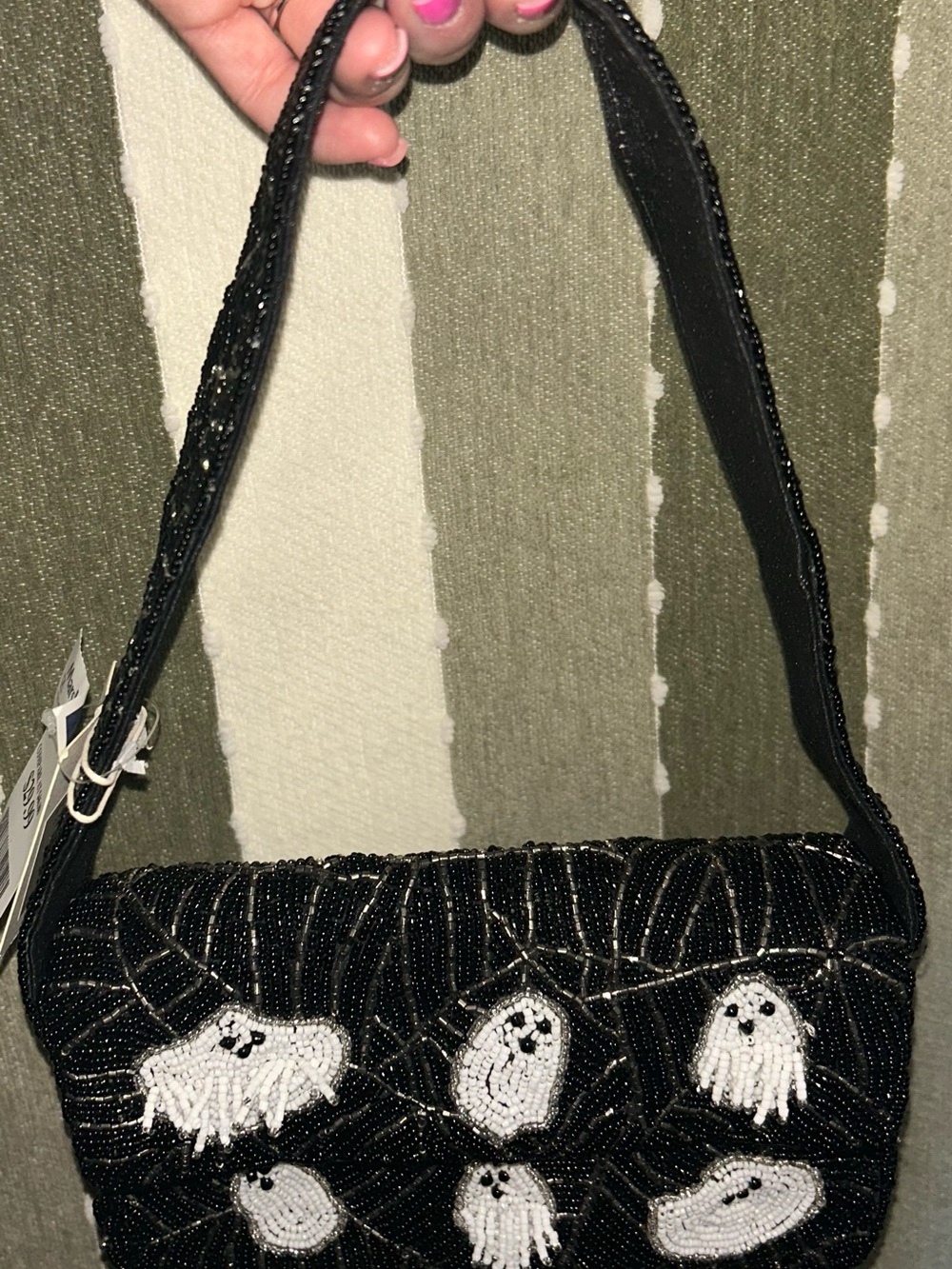 Beaded Black Ghost Embellished Shoulder Bag
